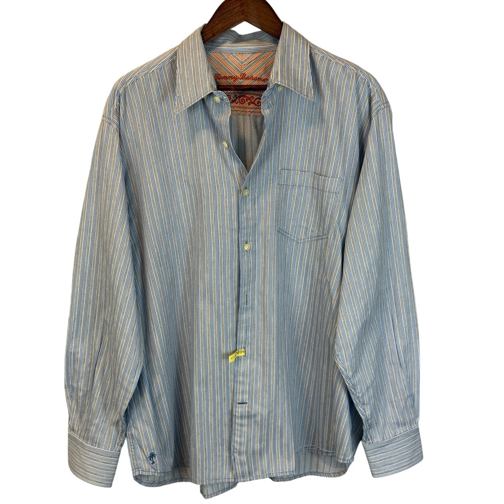 Tommy Bahama Blue Pinstriped 100% Cotton Button Up Shirt Size XL